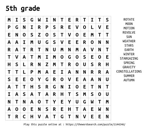 5th Grade Word Search