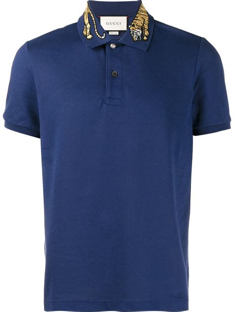Gucci Tiger Embroidered Polo Shirt In Blue For Men Save 14 Lyst