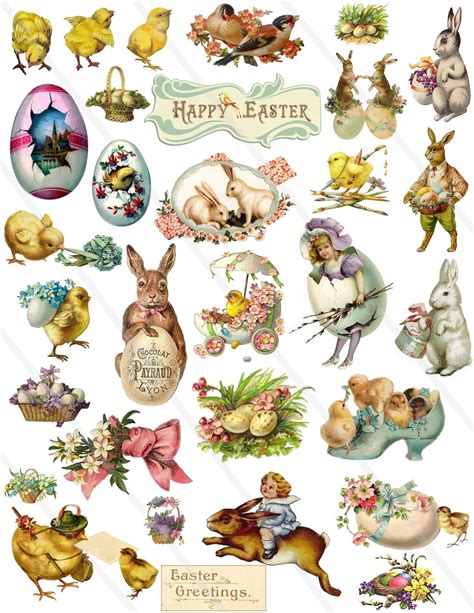 Easter Clip Art Vintage Clipart Bunny Easter Eggs Chick Easter Etsy