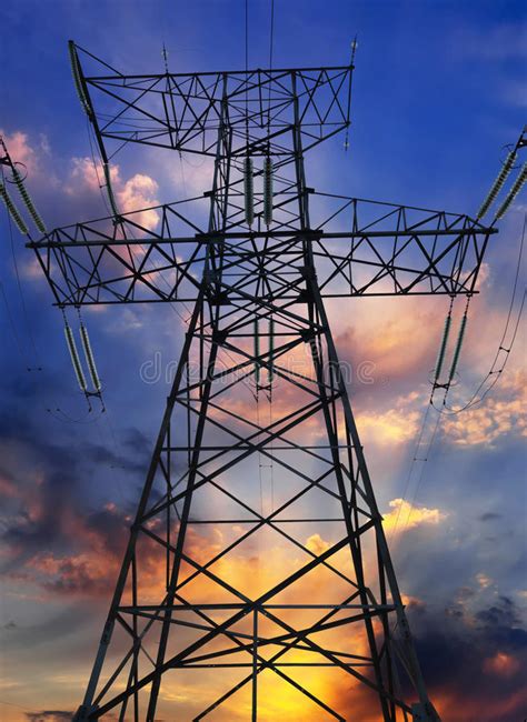 Electric Pylons Sunset Stock Image Image Of Electric 76229879