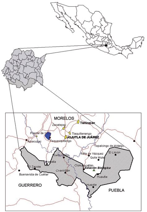 Map Of The Huautla Sierra Biosphere Reserve Morelos Mexico