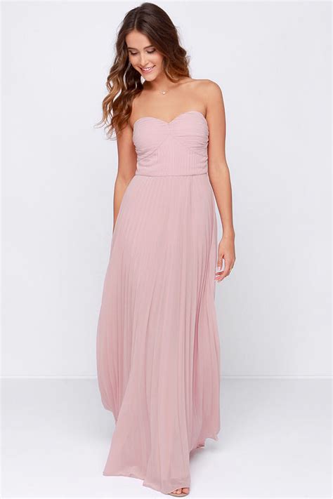 Blush Pink Dress Maxi Dress Strapless Dress Pleated Dress 8900