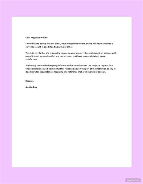Financial Reference Letter For Landlord Template In Word Google Docs