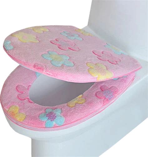 Toilet Lid Toilet Seat Cover Cushion Flowers Pink 2 Piece Set