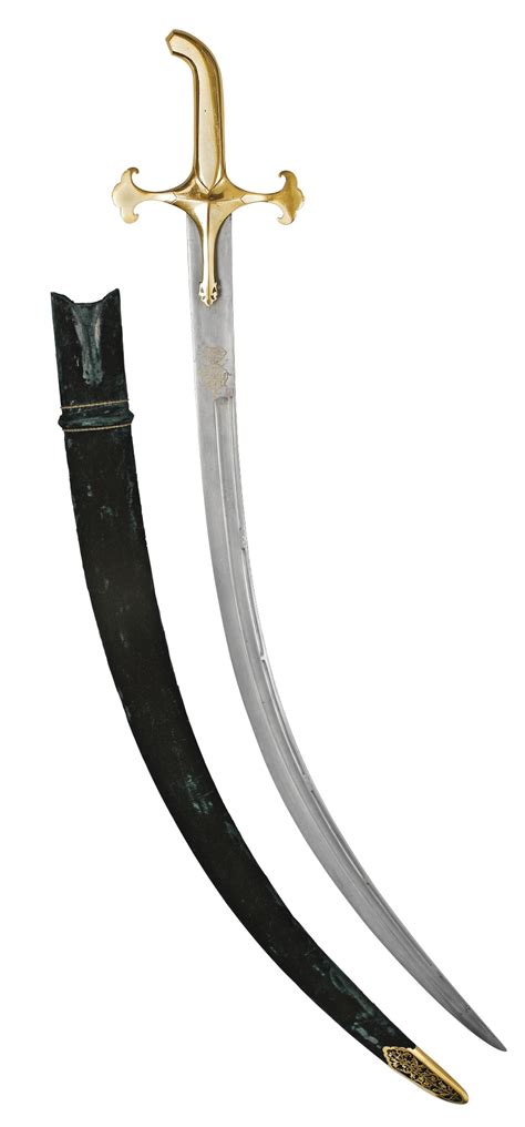 24 a sword shamshir with watered steel blade signed asadullah persia with deccani brass