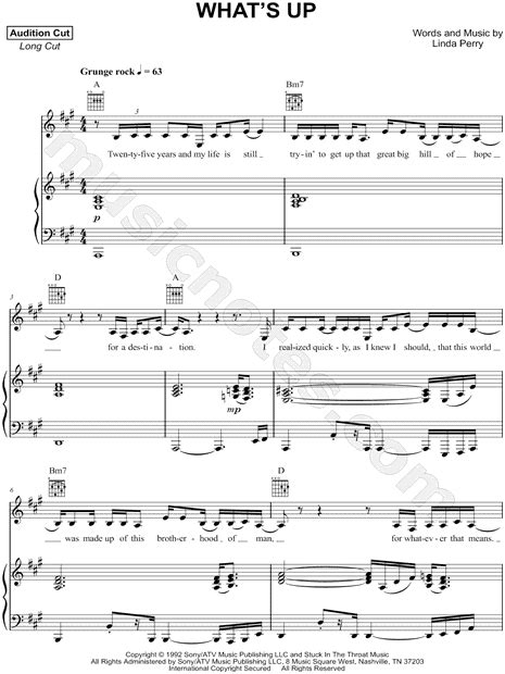 4 Non Blondes Whats Up Sheet Music In D Major Transposable