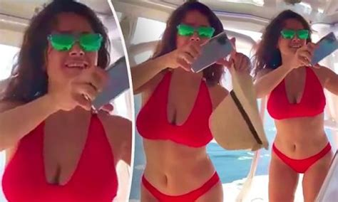 Salma Hayek Turns The Eternals Actress Models A Red Bikini On A Speedboat To Celebrate Her
