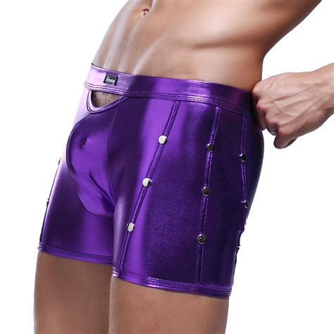 Sexy Mens Faux Leather Underwear Boxer Briefs Bulge Pouch Wetlook