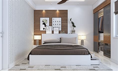 White Bedroom With Built In Wall Wardrobe In 3bhk Flat Interior Design 