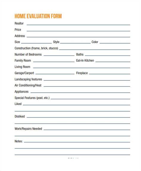 Free 8 Home Evaluation Forms In Pdf