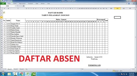 Absen Contoh Absensi Karyawan Harian Manual Form Absensi Harian Saifuddin Zuhri Academia Edu