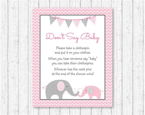 Elephant version of a bunting, you can do it in pink or white or stick to neutral colors. Pink Chevron Elephant Dont Say Baby Baby Shower Game Printable | eBay