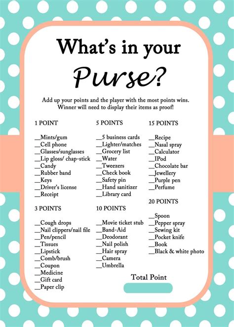 Whats In Your Purse Purple Free Bridal Shower Games Bridal Bingo