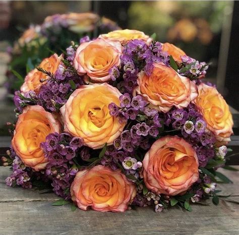 17 piece package wedding bridal bouquet silk flowers set burnt orange fall brown. Orange rose and purple flower wedding bouquet fall ...