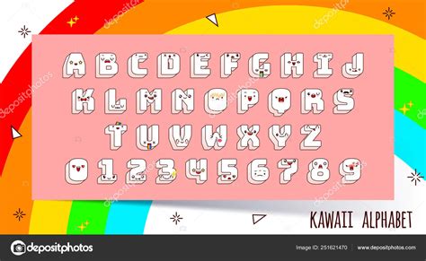 Vector Kawaii Font And Alphabet With Different Emotions — Stock Vector
