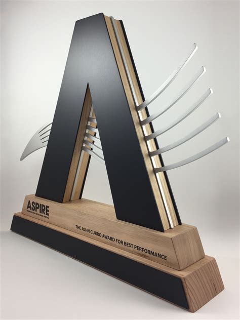 Timber And Metal Sculptural Award Bespoke Design Trophy With Anodised Finish And Custom Print