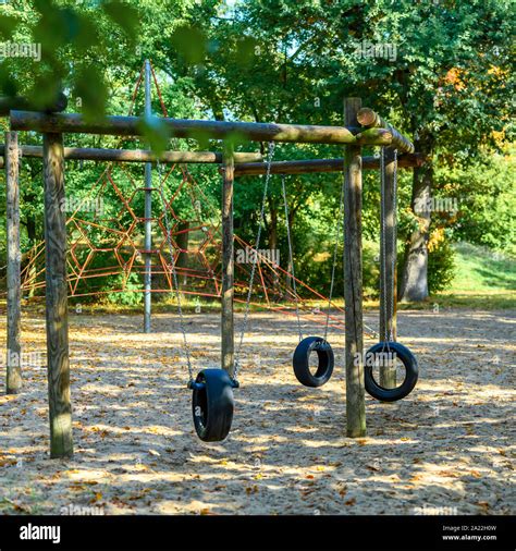 Childrens Playground In Germany With A Tire Swing And A Climbing Frame