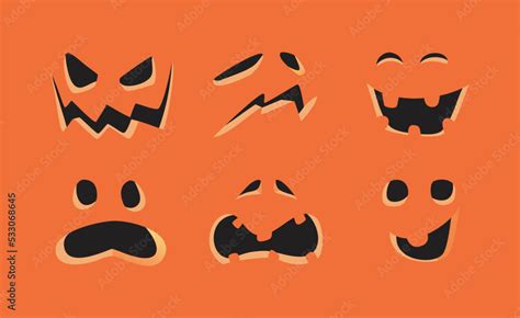 Halloween Spooky Cartoon Facial Expression Vector Illustration Set