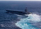 USS Gerald R. Ford (CVN 78) conducting high-speed turn test. October 29 ...