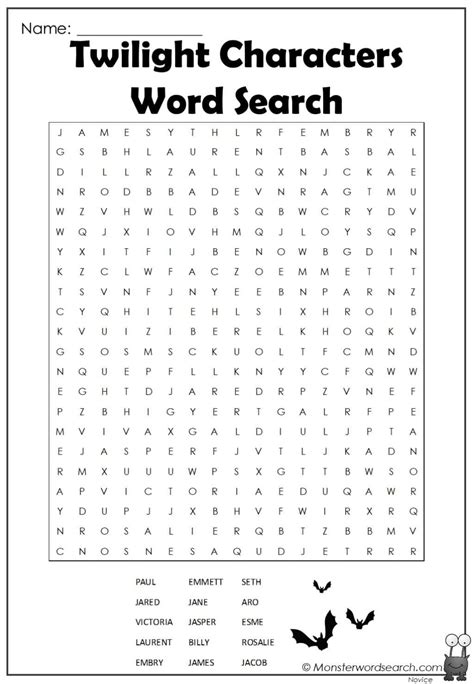Twilight Characters Word Search Character Words Free Printable Word
