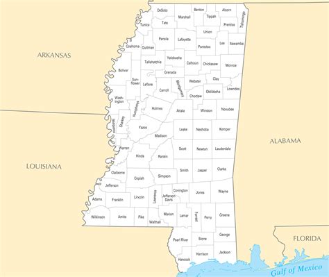 Alphabetical List Of Mississippi Counties