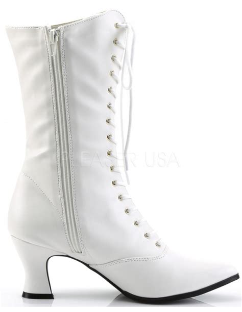 White Victorian Ankle High Granny Boot White Steampunk Boots