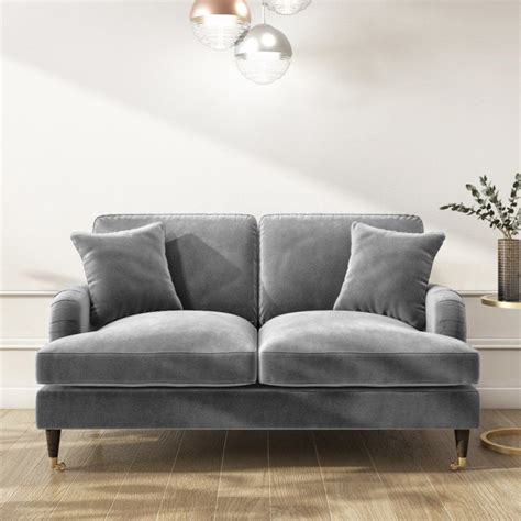 Stunning Plush Silver Grey Victorian Style Velvet Fabric 2 Seater Sofa