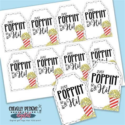 Just Poppin By To Say Hi Popcorn T Tags Printable Instant Dig