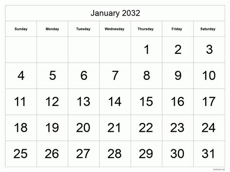 Printable January 2032 Calendar Free Printable Calendars
