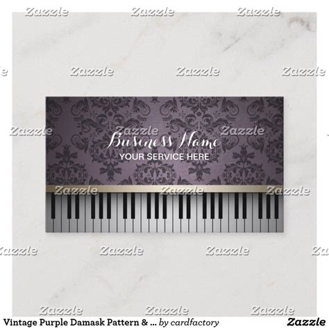 Vintage Purple Damask Pattern And Piano Keys Music Business Card Zazzle