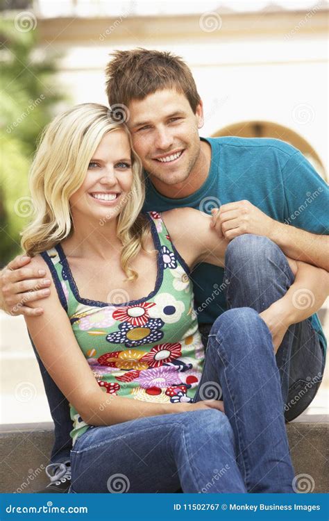 Young Couple Sitting On Steps Of Building Stock Image Image Of Relaxed Friends 11502767