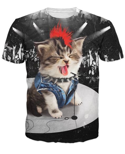 Rock Kitten T Shirt A Cute Cat 3d Unisex Print Tees T Shirt Casual Summer Fashion T Shirt For