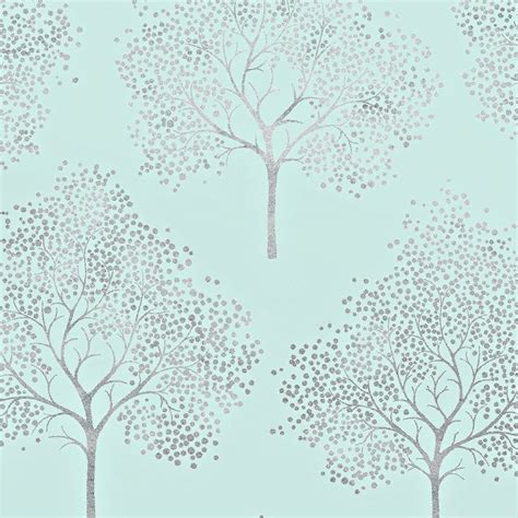 Glitter Tree Wallpaper Teal Silver Glitter Ilw980029