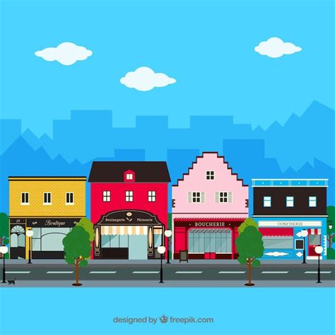 Cityscape With Store Facades In Flat Design Vector Free Download