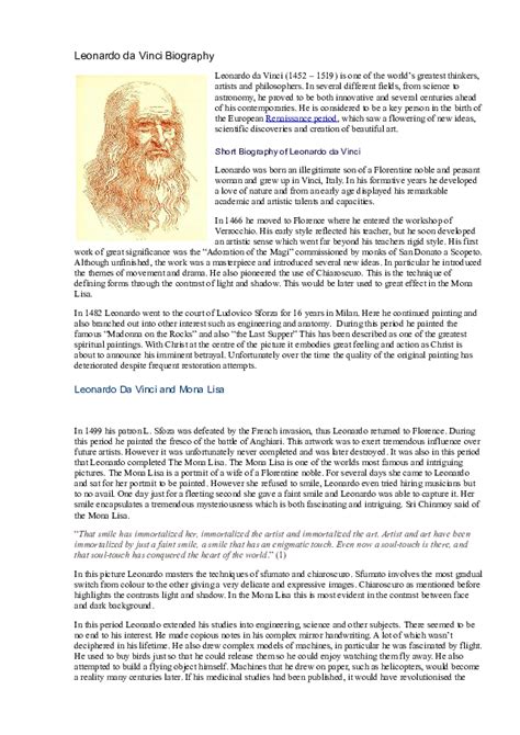 Pdf Leonardo Da Vinci Biography Julia Koldaeva