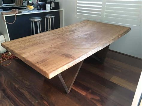 Check out steel table legs by symmetry hardware | industrial table legs all our stuff is pretty beefy. Black Butt Timber Slab Dining Table | Timber Furniture Sydney