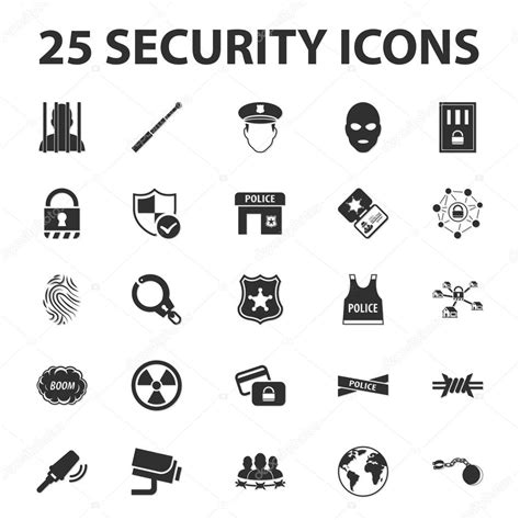 Seguridad Policía Protección 25 Negro Iconos Simples Conjunto Para