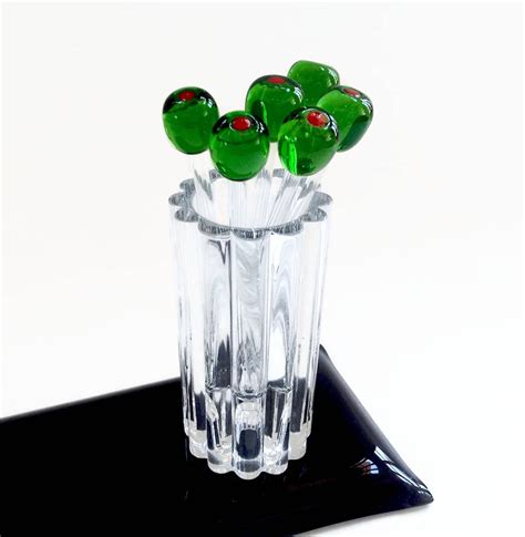 Vintage Glass Olive Picks Martini Stirs Sticks Condiments Picks Glass Swizzle Sticks Mid