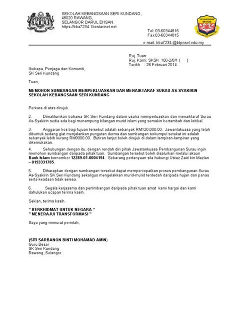 Surat Memohon Sumbangan Surau Sksk Pdf