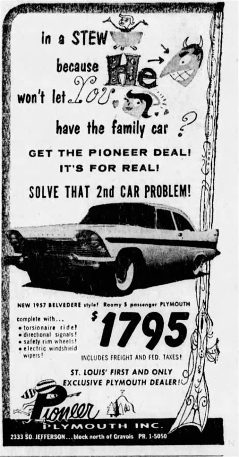 Pioneer Plymouth Ad 1957 Plymouth Ads Vintage Advertisements