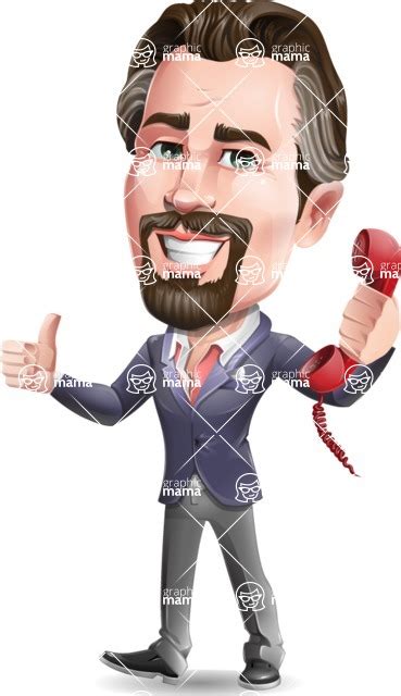 Cartoon Businessman With Goatee Beard Vector Character Holding Phone