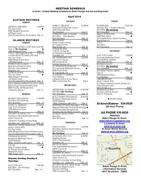 Enter your birthday, track total time, attendance history, and check in on your current recovery step. Meeting Schedule - Baton Rouge Al-Anon