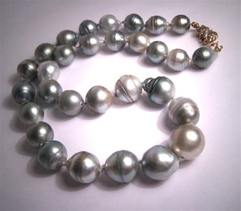 Vintage Tahitian Silver Pearl Necklace Estate 14mm Wedding Etsy