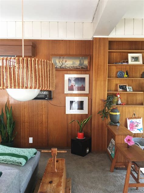 Cozy And Collected Mid Century Modern Den Embracing Dated Original Wood