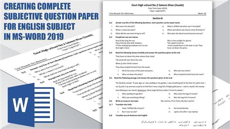 Expert Tips Creating Engaging English Subjective Question Papers In Ms