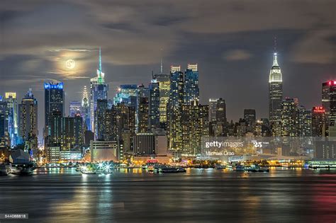 New York City Skyline At Night Midtown Manhattan Viewed