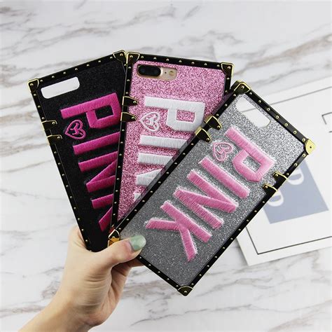 Luxury Square Diy Embroidery Pink Phone Case For Iphone X 8 7 Plus 6 6s