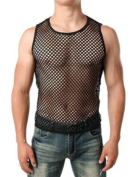 Quick Delivery Us Men Long Sleeve Mesh See Through Top T Shirt Fishnet