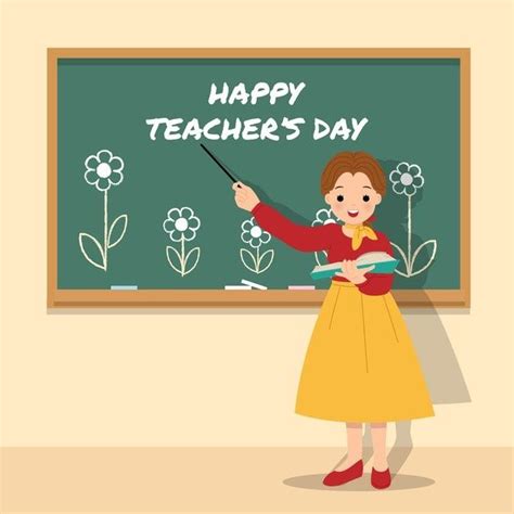 a woman standing in front of a blackboard with the words happy teachers day written on it