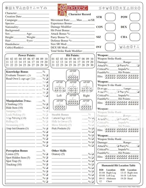 Runequest Form Fillable Character Sheet Printable Forms Free Online